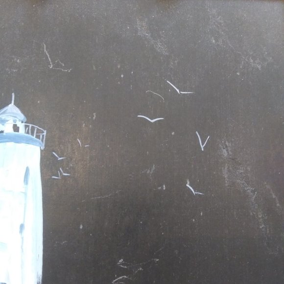 Vintage artist signed Loran Percy Lighthouse theme Painting on a School Slate - Picture 13 of 15